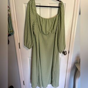 ASOS Curve Green Checkered Long Sleeve Dress